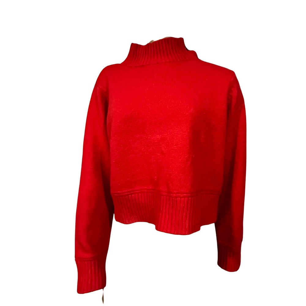 Saks Fifth‎ Avenue Red Mock Neck Cropped Knit Sweater Womens XL Long Sleeve